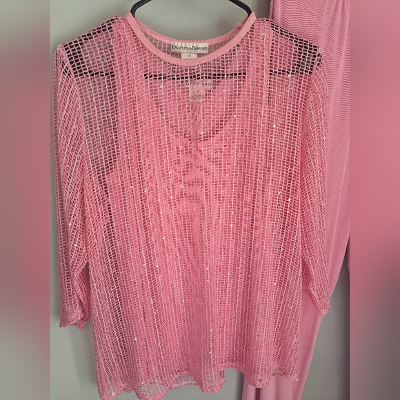 Drapers and Damons Vintage Cornflower Pink Sequined Loose Weave 3 Pcs Set Sz M - Picture 11 of 11